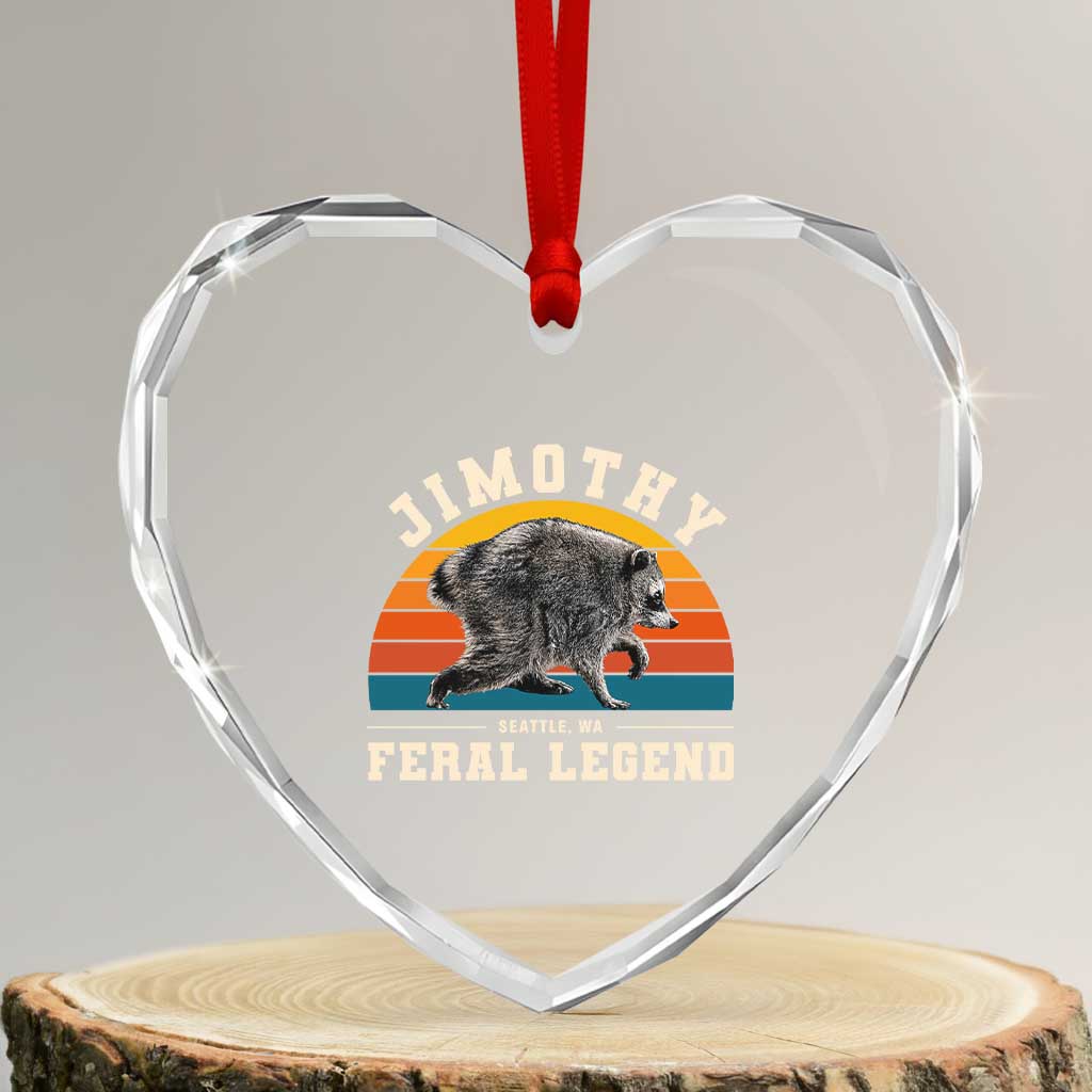 Jimothy from Seattle WA Feral Legend Raccoon Heart Crystal Glass Ornament Viral Trash Panda Vintage Sunset Arch Graphic TS02 Transparent Glass 3'' Heart Print Your Wear