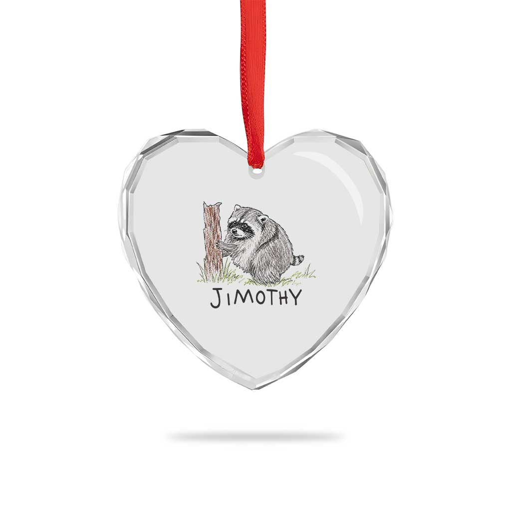 Jimothy Funny Viral Seattle Raccoon Crayon Drawing Graphic Heart Crystal Glass Ornament Trash Panda Feral Legend Supporter