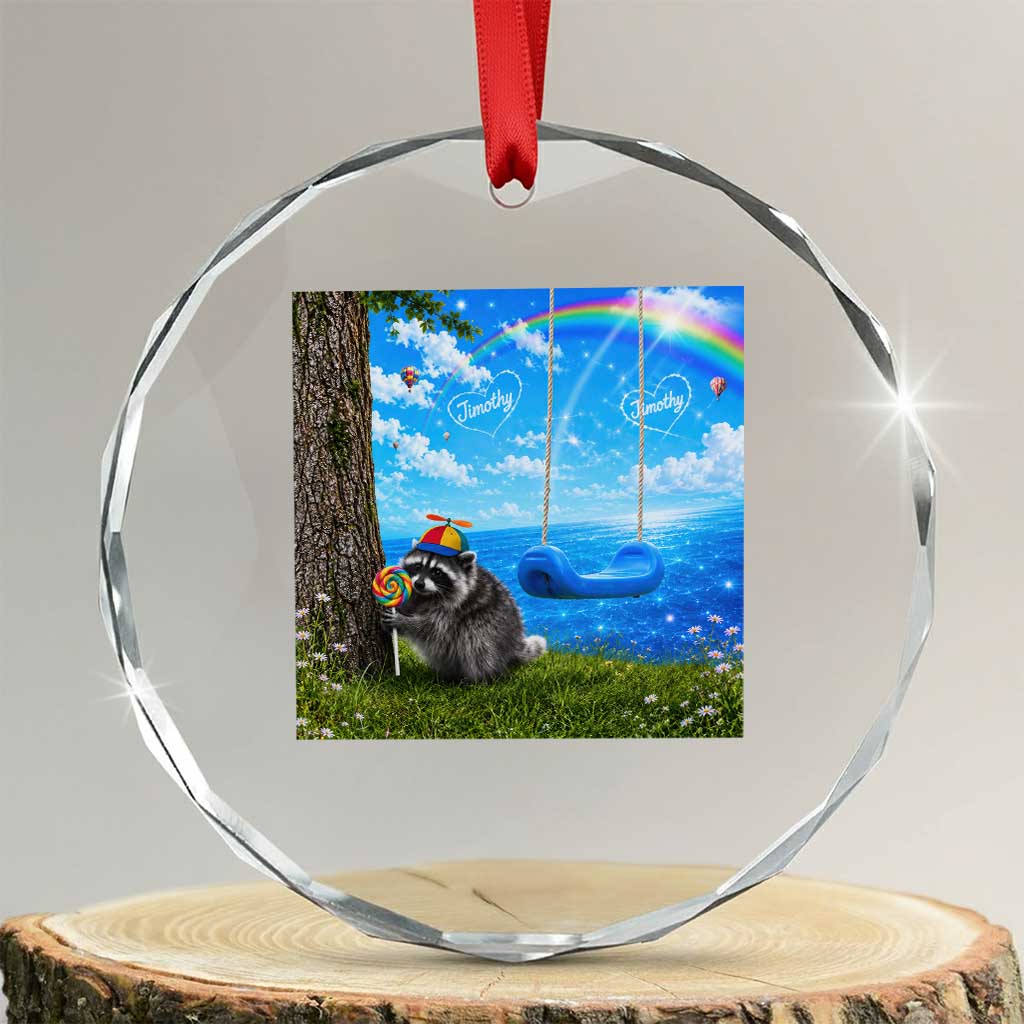 Jimothy Raccoon Dreamcore Crystal Glass Ornament Seattle Trash Panda Gen Z Humor Rainbow Aesthetic TS10 Transparent Glass 3'' Circle Print Your Wear