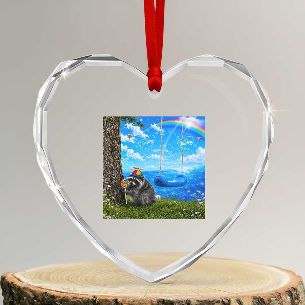 Jimothy Raccoon Dreamcore Heart Crystal Glass Ornament Seattle Trash Panda Gen Z Humor Rainbow Aesthetic TS10 Transparent Glass 3'' Heart Print Your Wear