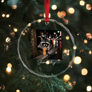 Jimothy Raccoon Drinking Iced Coffee Night City Aesthetic Crystal Glass Ornament