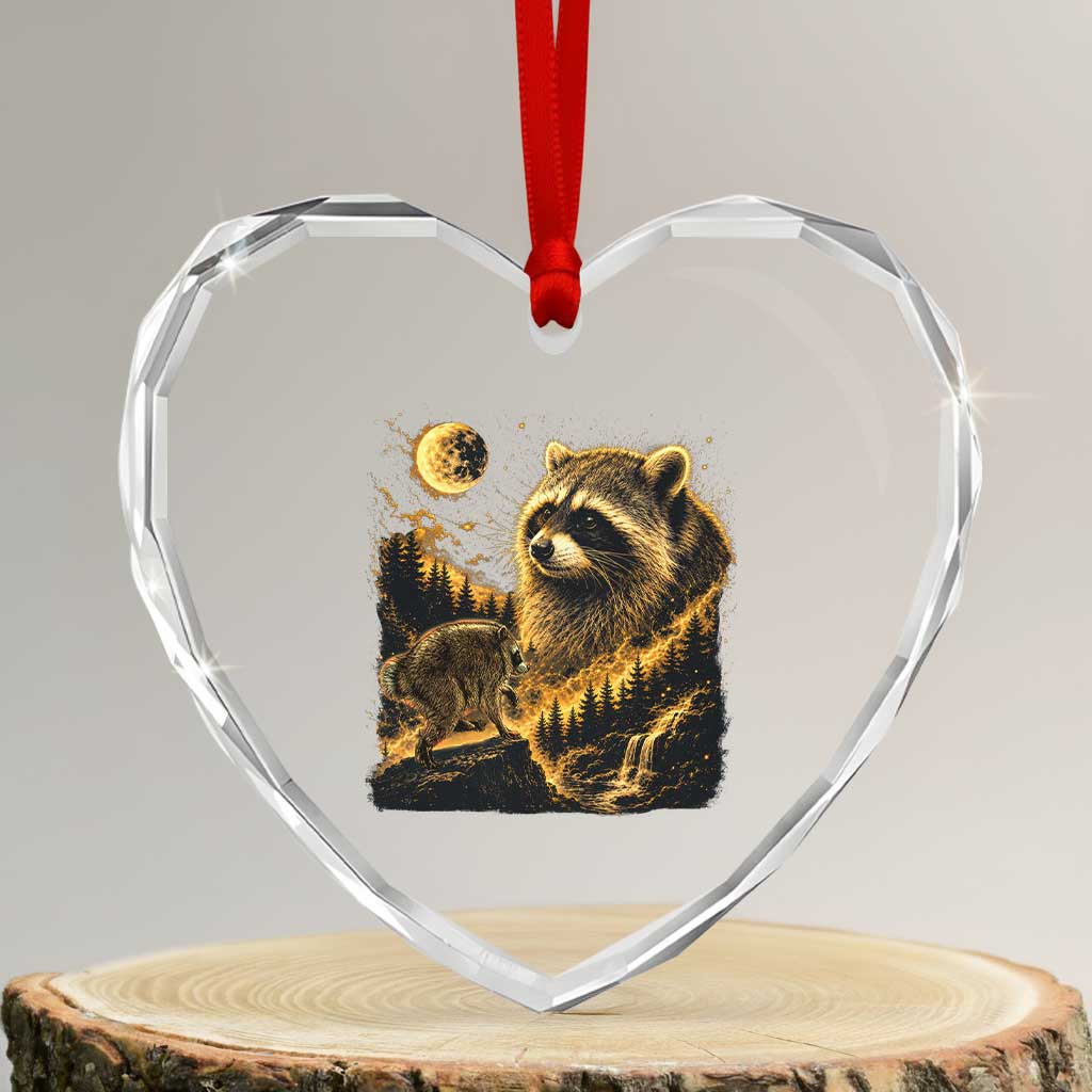 Jimothy Raccoon Howling at The Moon Parody 90s Retro Heart Crystal Glass Ornament TS11 Transparent Glass 3'' Heart Print Your Wear