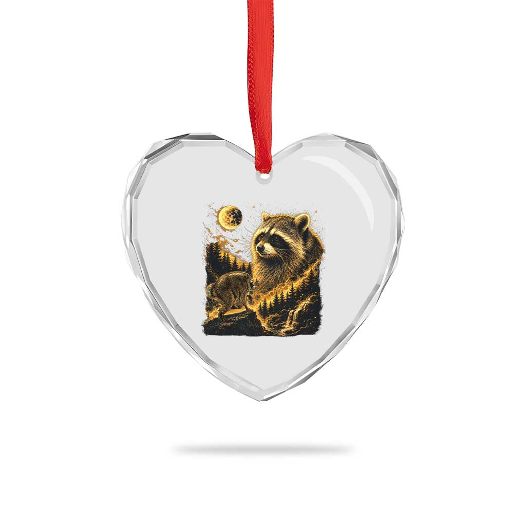 Jimothy Raccoon Howling at The Moon Parody 90s Retro Heart Crystal Glass Ornament