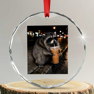 Jimothy Raccoon Seattle Drinking Iced Coffee Meme Crystal Glass Ornament Viral Trash Panda Seattle Animal Meme