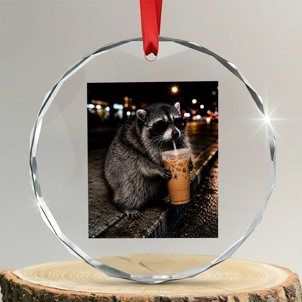 Jimothy Raccoon Seattle Drinking Iced Coffee Meme Crystal Glass Ornament Viral Trash Panda Seattle Animal Meme TS14 Transparent Glass 3'' Circle Print Your Wear