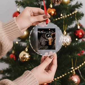 Jimothy Raccoon Seattle Drinking Iced Coffee Meme Crystal Glass Ornament Viral Trash Panda Seattle Animal Meme