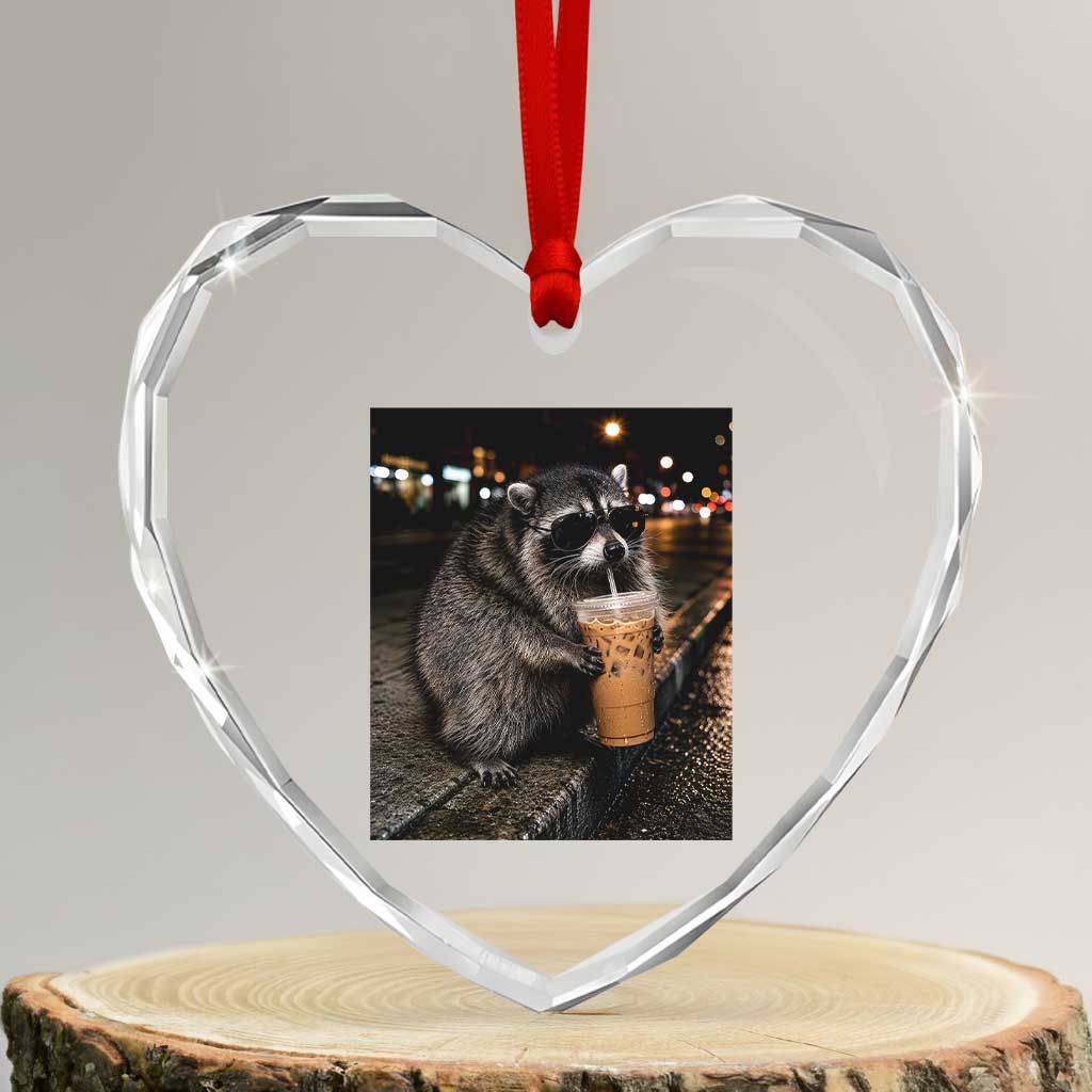 Jimothy Raccoon Seattle Drinking Iced Coffee Meme Heart Crystal Glass Ornament Viral Trash Panda Seattle Animal Meme TS14 Transparent Glass 3'' Heart Print Your Wear