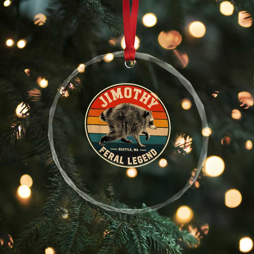 Jimothy Raccoon Seattle Feral Legend Crystal Glass Ornament Funny Trash Panda Meme Retro