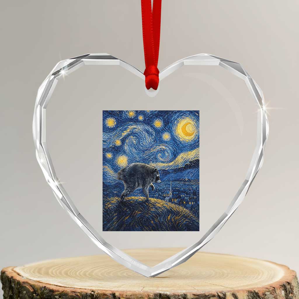 Jimothy Seattle Raccoon Starry Night Parody Graphic Heart Crystal Glass Ornament Trash Panda Feral Legend Supporter TS02 Transparent Glass 3'' Heart Print Your Wear