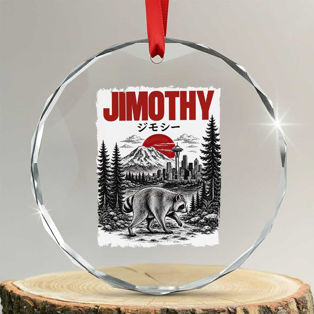 Jimothy The Raccoon Crystal Glass Ornament Seattle Skyline Mount Rainier Japanese Retro Vintage Art TS12 Transparent Glass 3'' Circle Print Your Wear