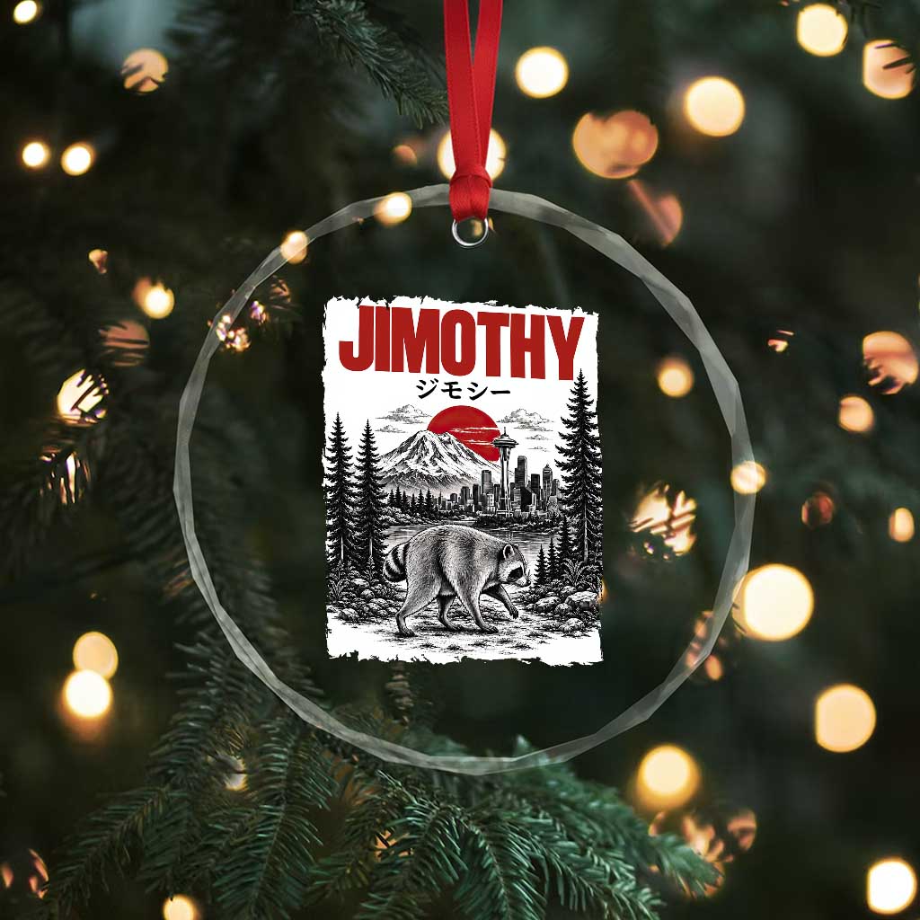 Jimothy The Raccoon Crystal Glass Ornament Seattle Skyline Mount Rainier Japanese Retro Vintage Art
