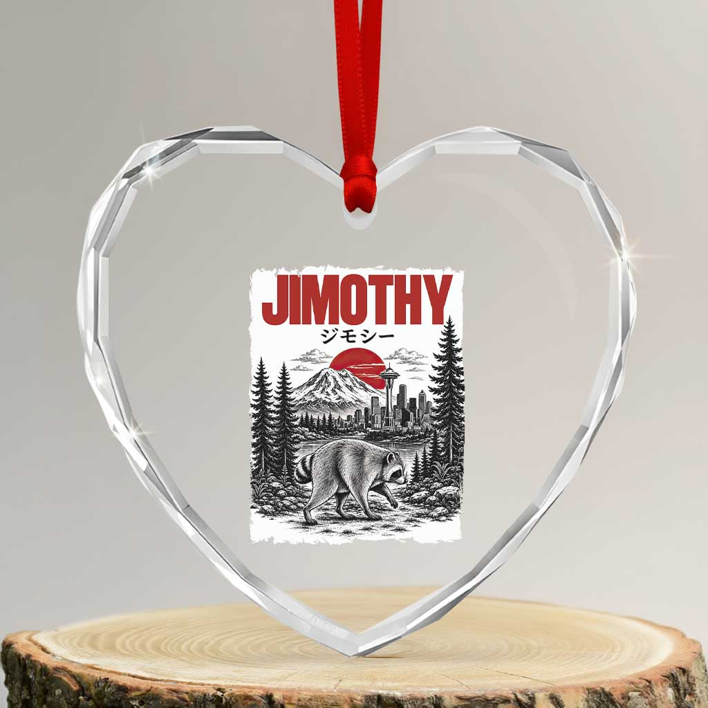 Jimothy The Raccoon Heart Crystal Glass Ornament Seattle Skyline Mount Rainier Japanese Retro Vintage Art TS12 Transparent Glass 3'' Heart Print Your Wear
