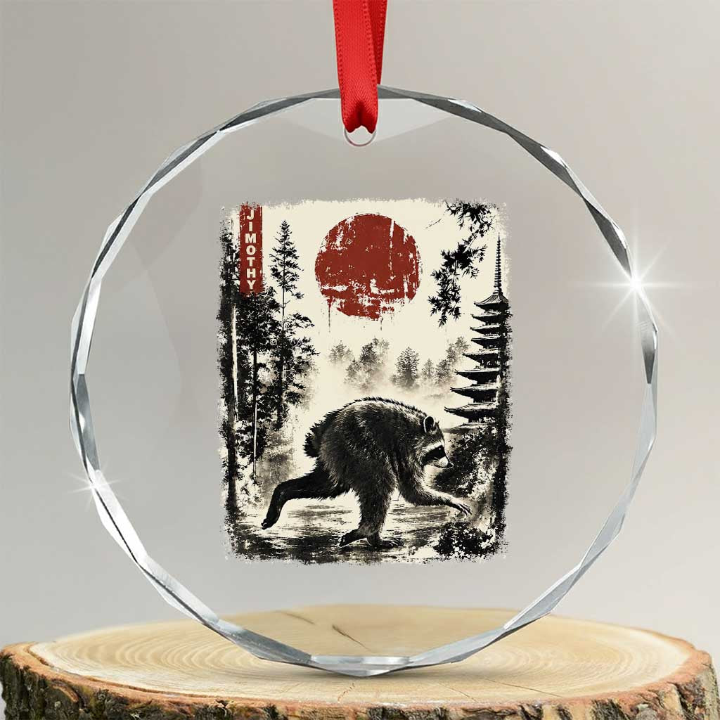 Jimothy the Raccoon Japanese Ukiyo-e Style Vintage Graphic Crystal Glass Ornament Viral Seattle Trash Panda Feral Legend Supporter TS02 Transparent Glass 3'' Circle Print Your Wear