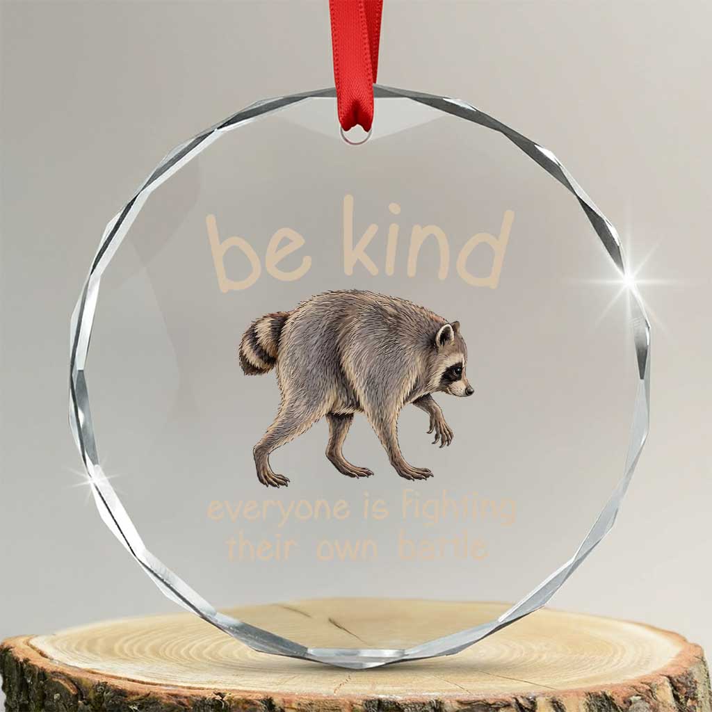 Jimothy the Raccoon Short Spine Inspirational Crystal Glass Ornament Be Kind Everyone Is Fighting Their Own Battle Seattle Trash Panda Legend TS02 Transparent Glass 3'' Circle Print Your Wear