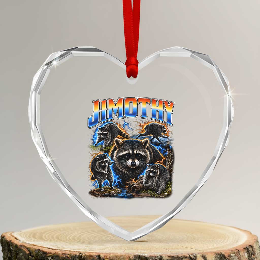 Jimothy the Raccoon Vintage 90s Bootleg Lightning Graphic Heart Crystal Glass Ornament Viral Seattle Trash Panda TS02 Transparent Glass 3'' Heart Print Your Wear