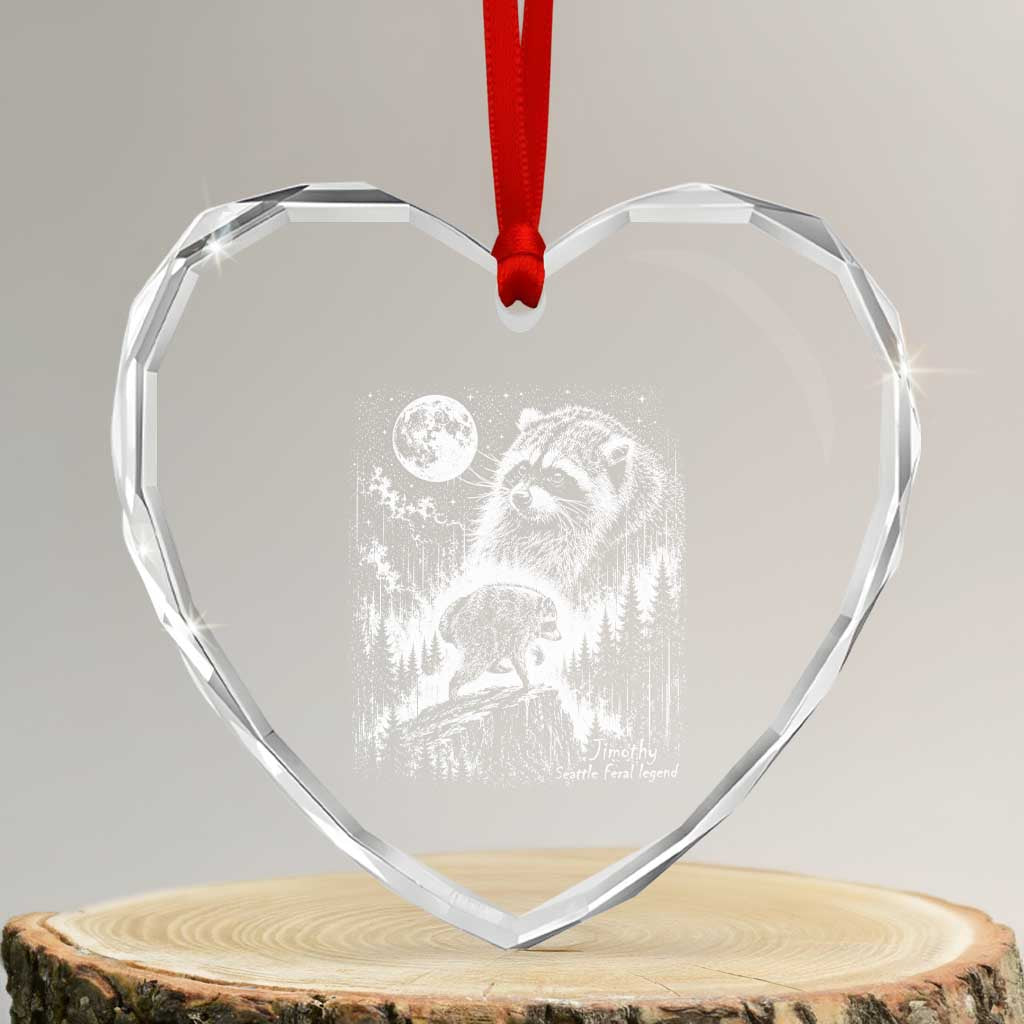 Jimothy Three Raccoon Moon Parody Wildlife Graphic Heart Crystal Glass Ornament Vintage Seattle Feral Legend Trash Panda Meme TS02 Transparent Glass 3'' Heart Print Your Wear