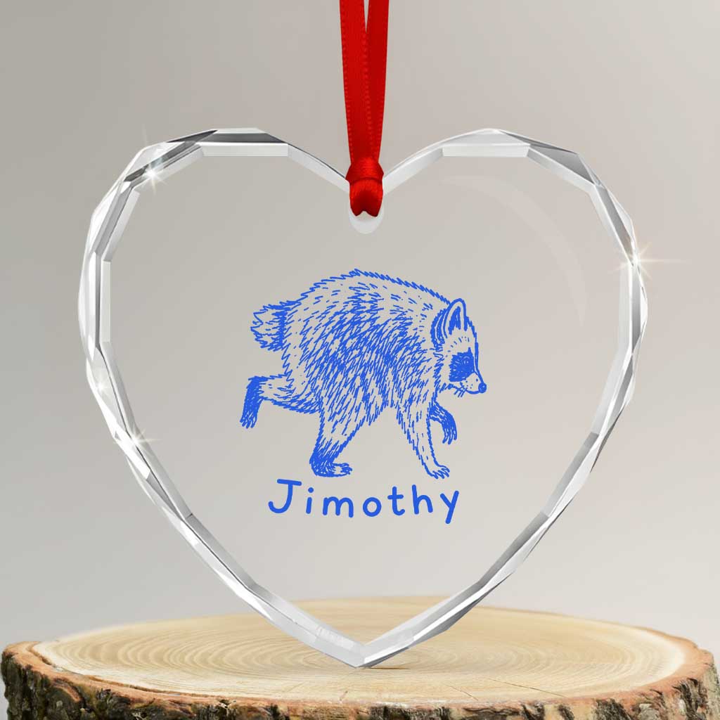 Jimothy Viral Raccoon Heart Crystal Glass Ornament Funny Trash Panda Wildlife