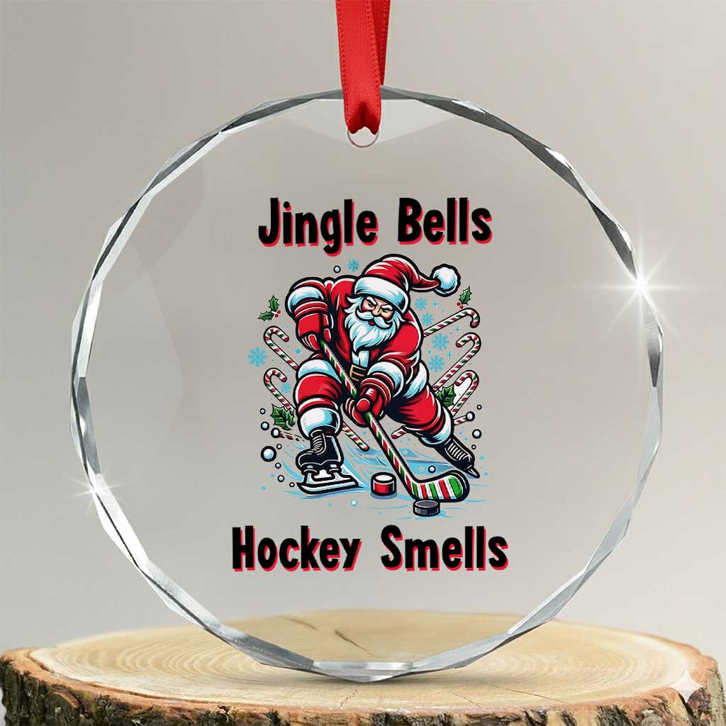 Jingle Bells Hockey Smells Crystal Glass Ornament Funny Santa Ice Hockey Christmas Gift TS12 Transparent Glass 3'' Circle Print Your Wear