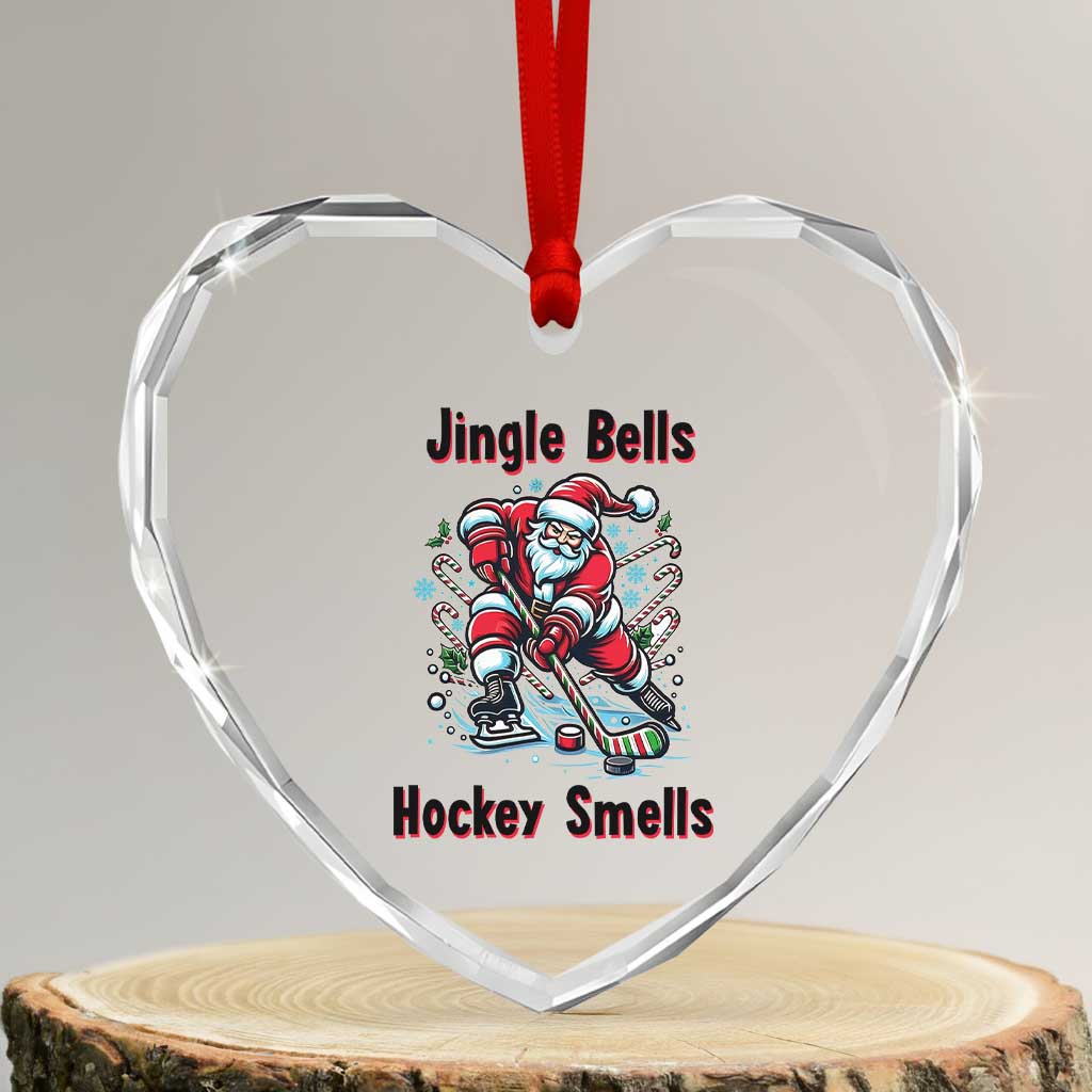 Jingle Bells Hockey Smells Heart Crystal Glass Ornament Funny Santa Ice Hockey Christmas Gift TS12 Transparent Glass 3'' Heart Print Your Wear