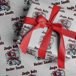 Jingle Bells Hockey Smells Wrapping Paper Roll Funny Santa Ice Hockey Christmas Gift TS12 White Print Your Wear