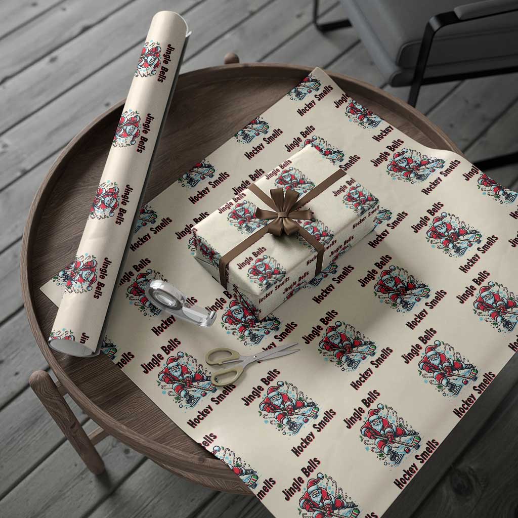Jingle Bells Hockey Smells Wrapping Paper Roll Funny Santa Ice Hockey Christmas Gift TS12 Beige Print Your Wear