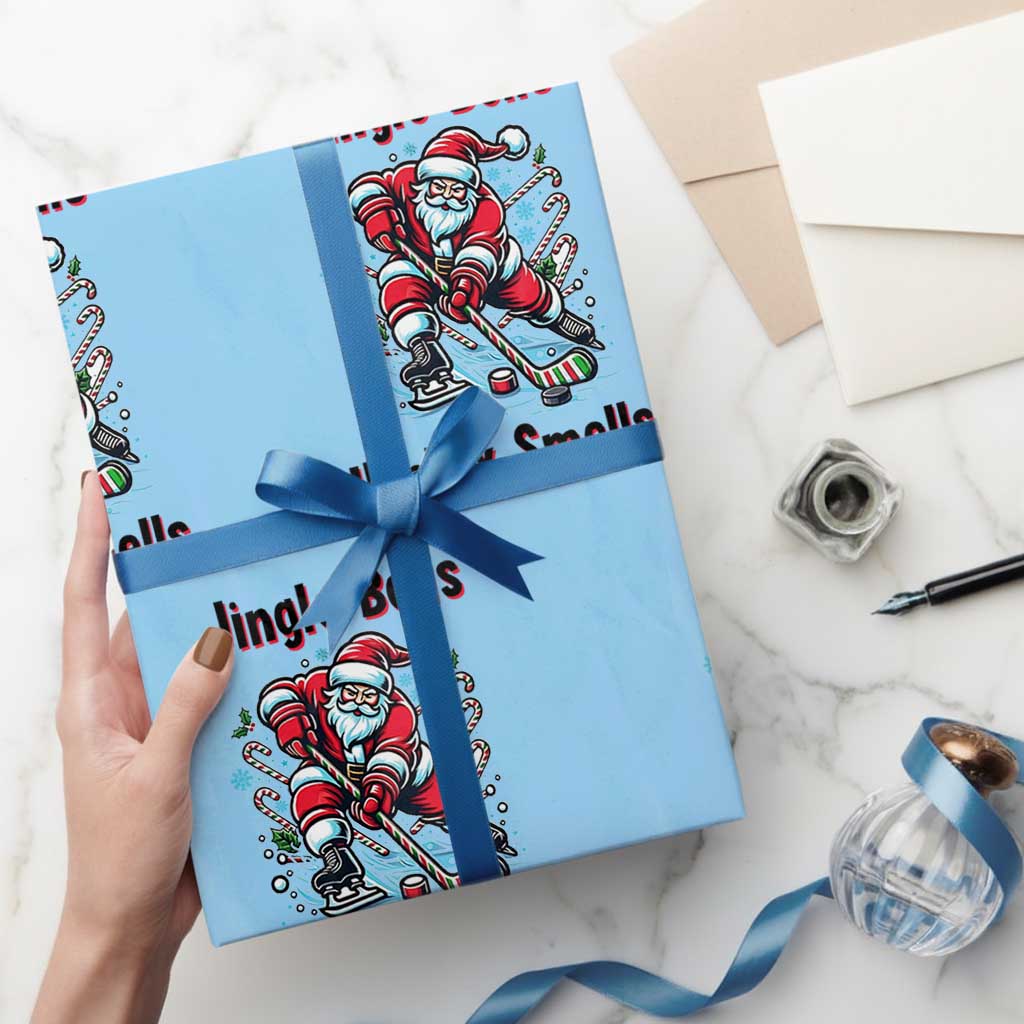 Jingle Bells Hockey Smells Wrapping Paper Roll Funny Santa Ice Hockey Christmas Gift TS12 Light Blue Print Your Wear