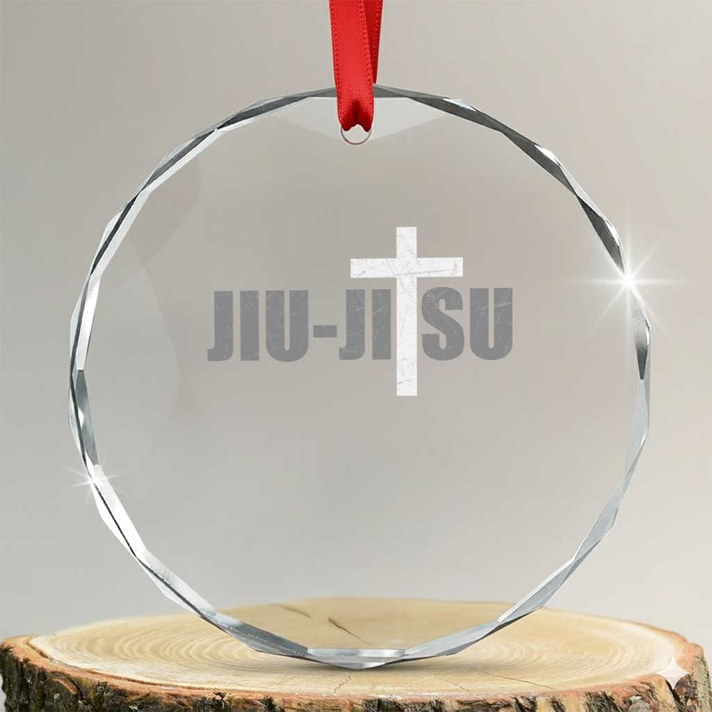 Jiu Jitsu Christian Cross Crystal Glass Ornament Retro Vintage Minimal Religious Faith TS10 Transparent Glass 3'' Circle Print Your Wear