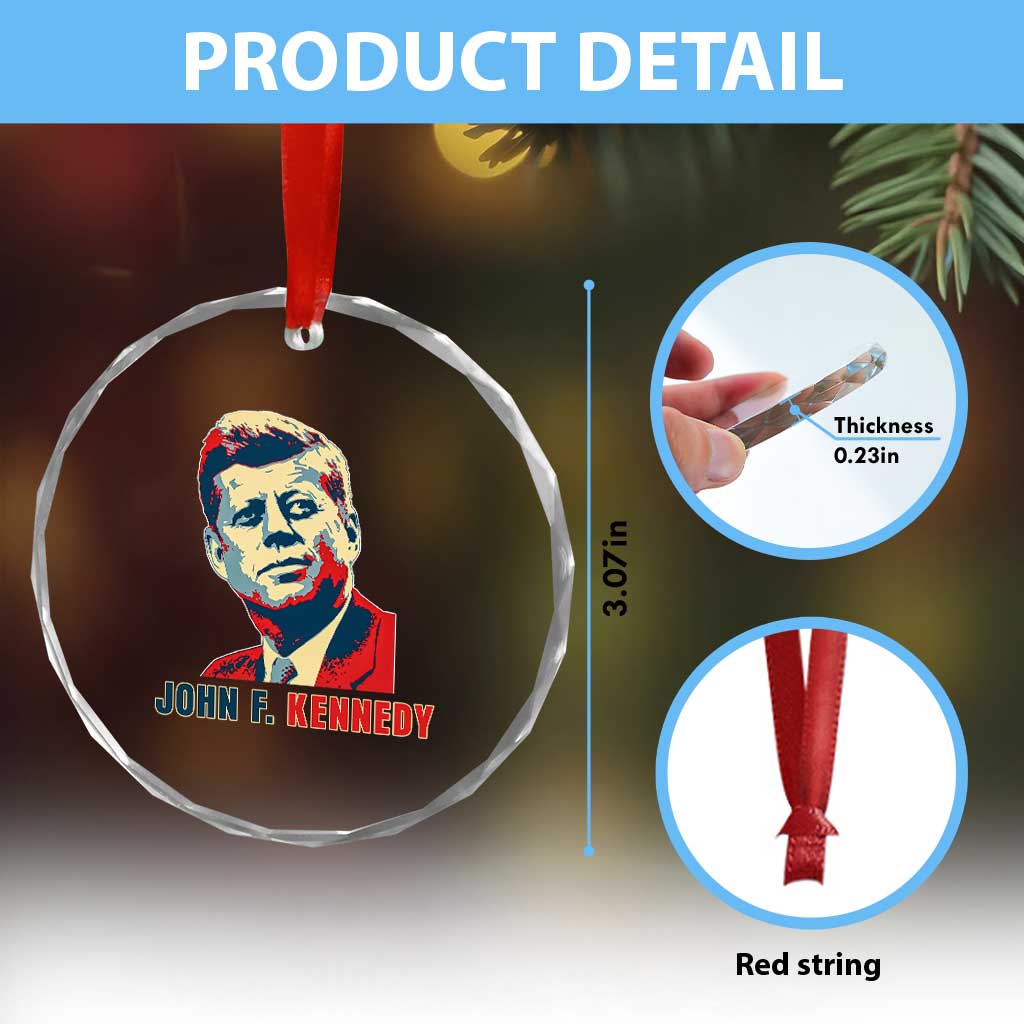 John F Kennedy American Flag US President Crystal Glass Ornament TS14 Print Your Wear