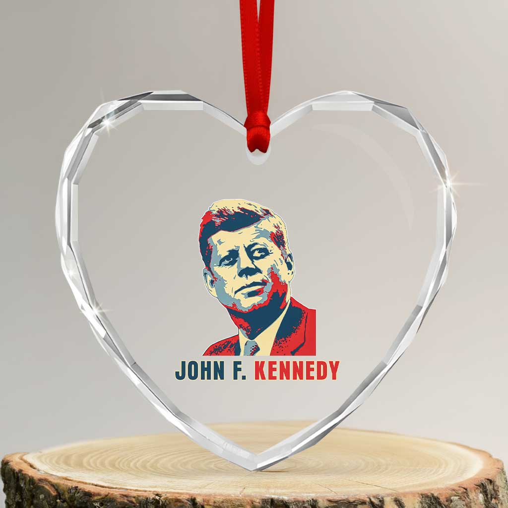 John F Kennedy American Flag US President Heart Crystal Glass Ornament TS14 Transparent Glass 3'' Heart Print Your Wear
