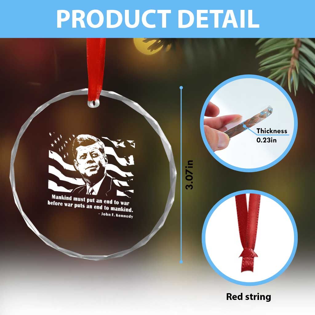John F Kennedy Quote Crystal Glass Ornament American Flag US President TS14 Print Your Wear