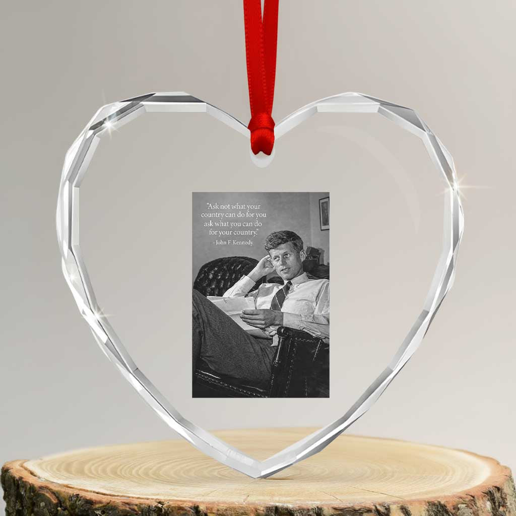 John F Kennedy Quote Heart Crystal Glass Ornament American President History TS14 Transparent Glass 3'' Heart Print Your Wear