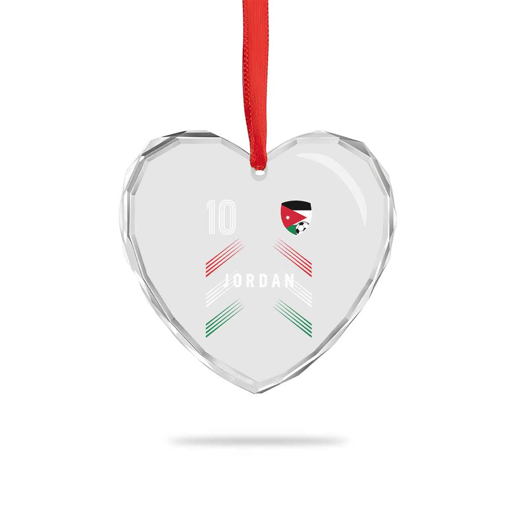 Jordan Soccer Sports Graphic Number 10 Jersey Style Heart Crystal Glass Ornament Proud Jordanian Football Fans Game Day Pride