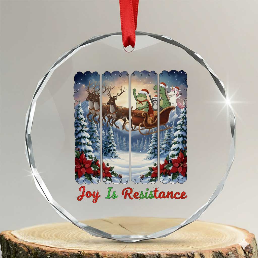 Joy Is Resistance Portland Frog Protest Crystal Glass Ornament Funny Holiday Meme Gift Idea TS12 Transparent Glass 3'' Circle Print Your Wear