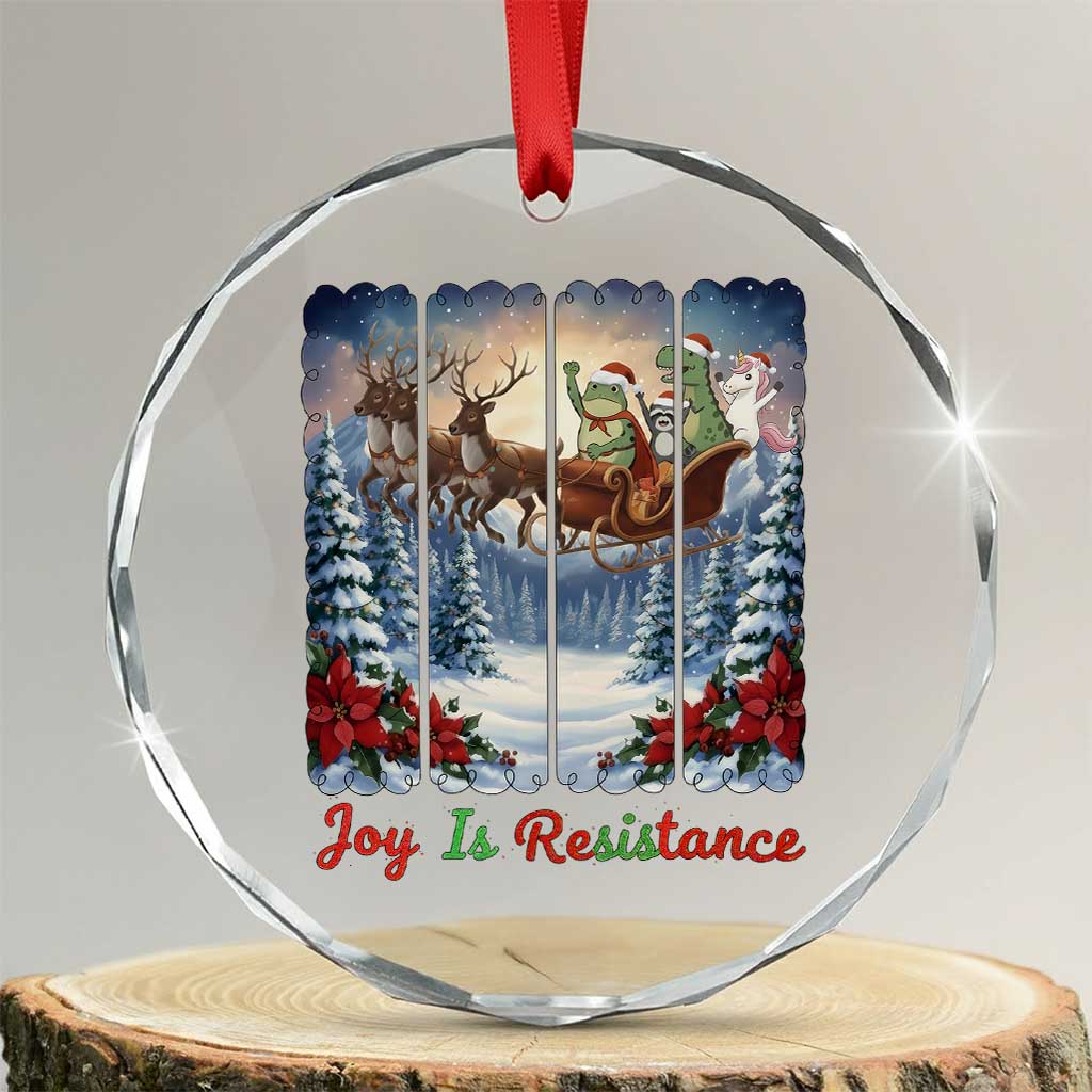 Joy Is Resistance Portland Frog Protest Crystal Glass Ornament Funny Holiday Meme Gift Idea - Print Your Wear