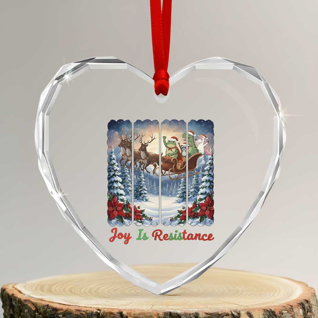 Joy Is Resistance Portland Frog Protest Heart Crystal Glass Ornament Funny Holiday Meme Gift Idea TS12 Transparent Glass 3'' Heart Print Your Wear