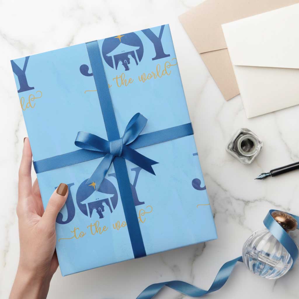 Joy To The World Wrapping Paper Roll Christian Christmas Nativity Scene Star Of Bethlehem TS11 Light Blue Print Your Wear