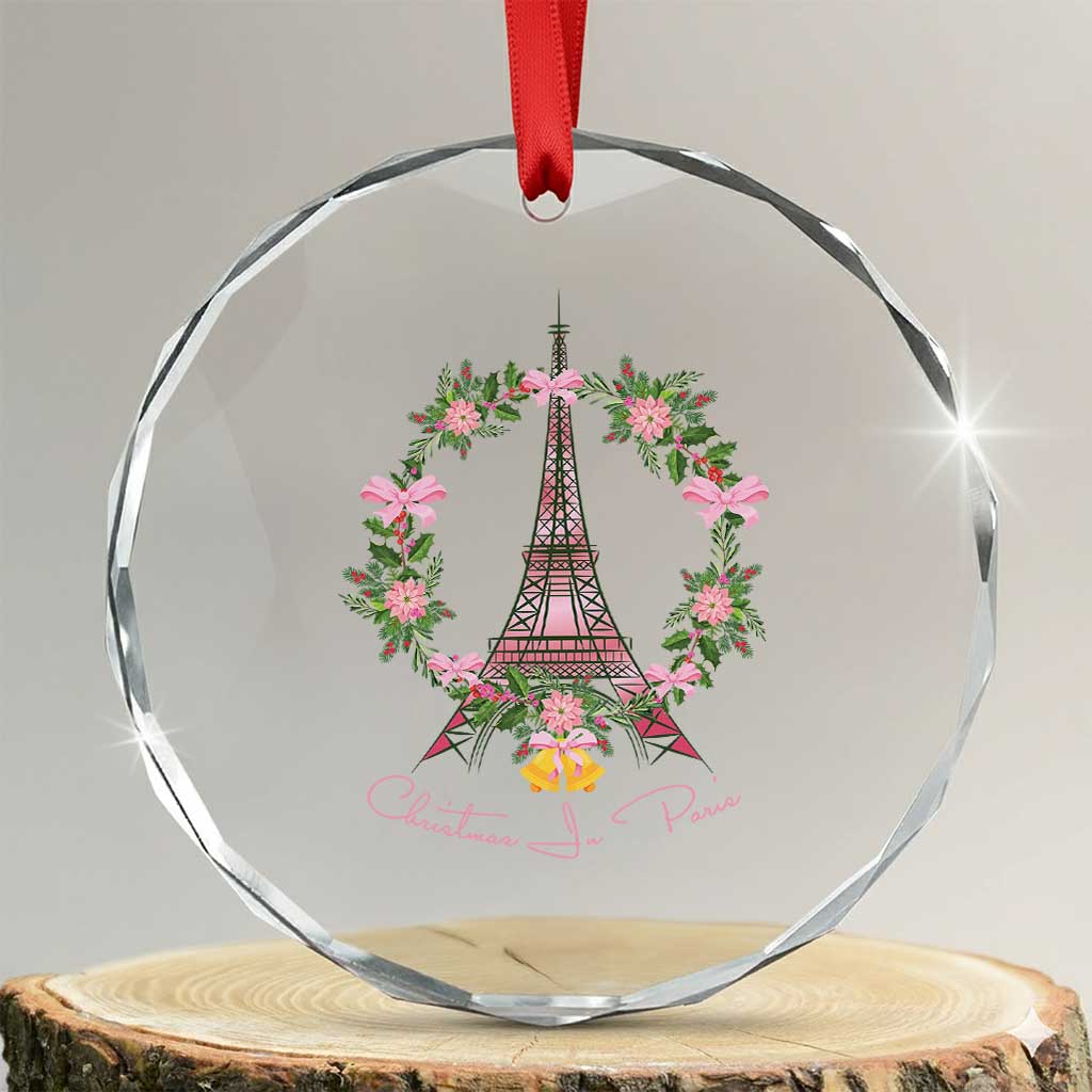 Joyeux Noel Eiffel Tower Christmas In Paris Crystal Glass Ornament TS09 Transparent Glass 3'' Circle Print Your Wear