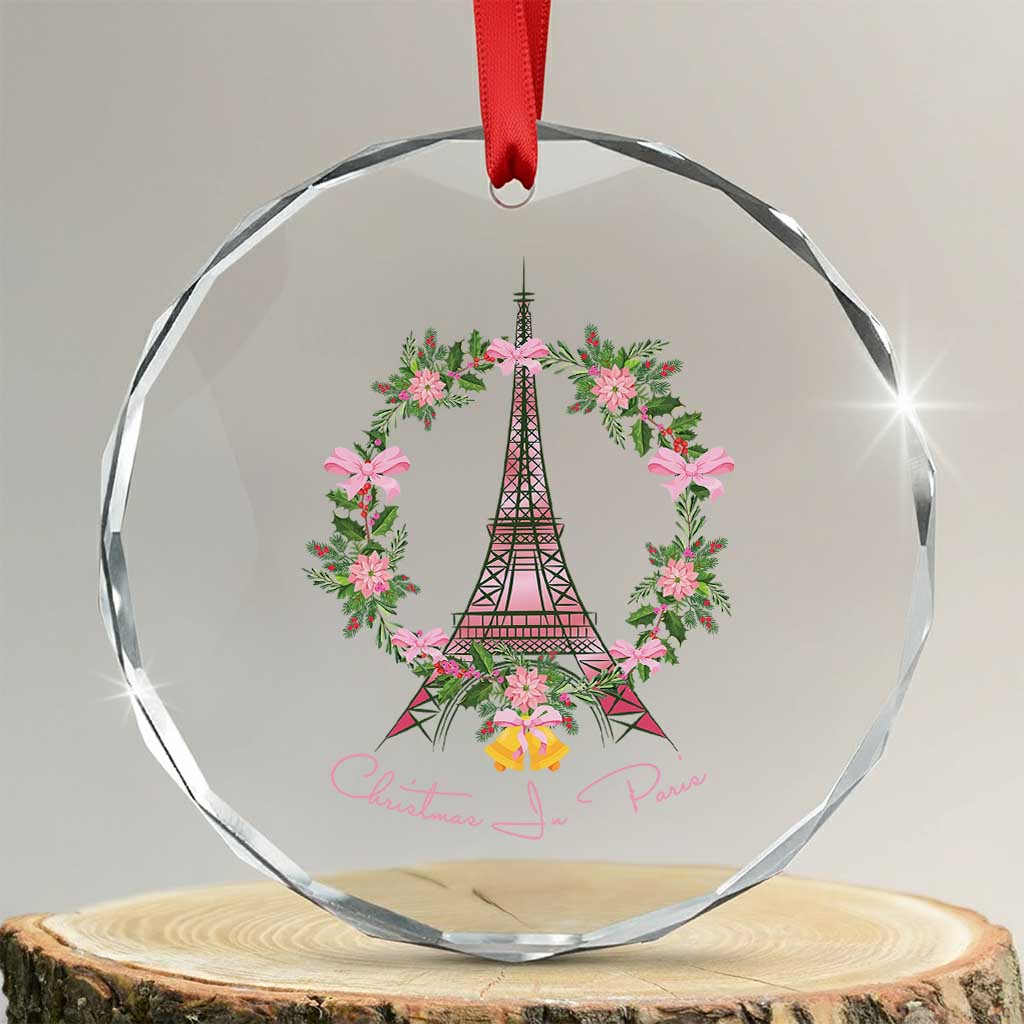 Joyeux Noel Eiffel Tower Christmas In Paris Crystal Glass Ornament TS09 Transparent Glass 3'' Circle Print Your Wear