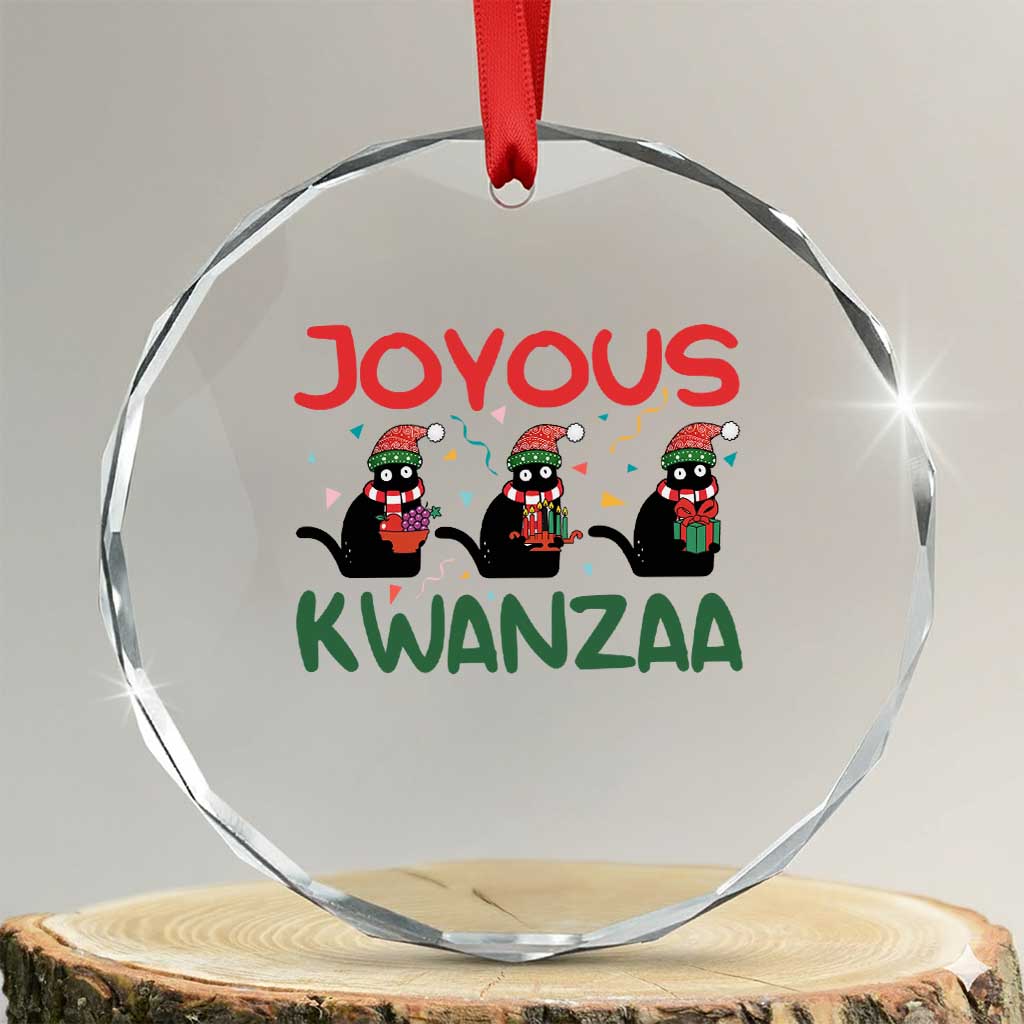 Joyous Kwanzaa Crystal Glass Ornament Funny Cats With Kinara And Presents Cultural Pride Gift TS12 Transparent Glass 3'' Circle Print Your Wear