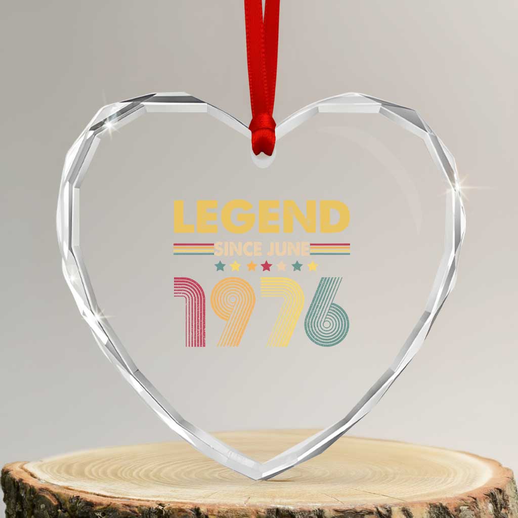 June 50th Birthday Heart Crystal Glass Ornament Legends Since June 1976 Retro Bday TS11 Transparent Glass 3'' Heart Print Your Wear