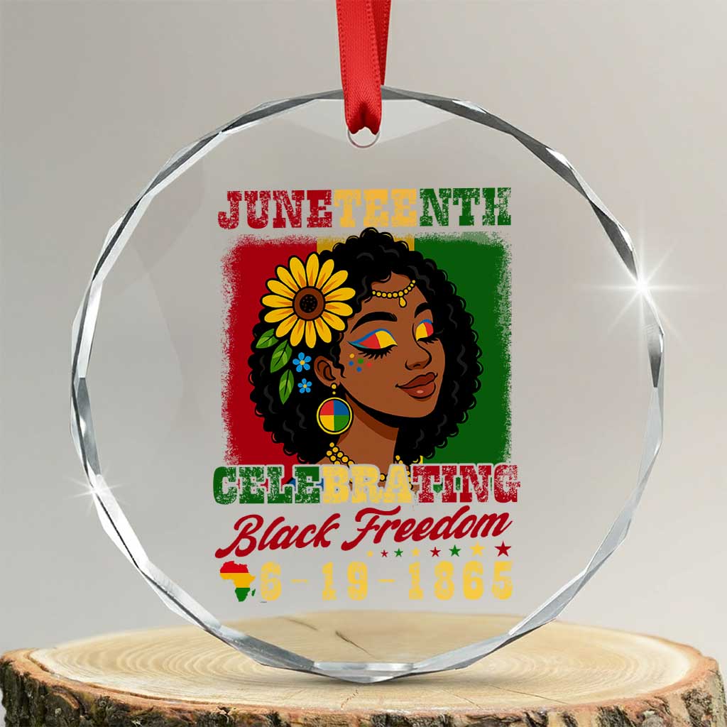 Juneteenth 1865 Black Freedom Celebration Crystal Glass Ornament Afrocentric Pride Melanin Girl TS02 Transparent Glass 3'' Circle Print Your Wear