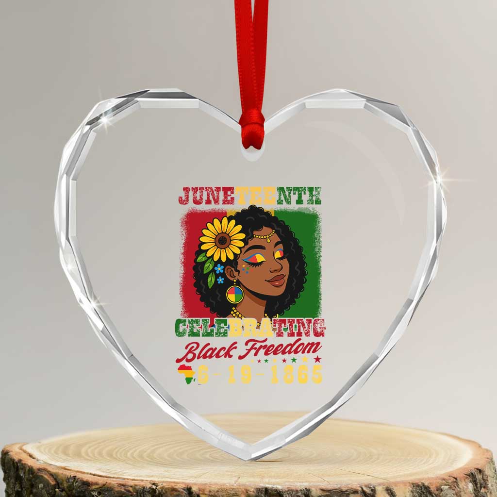Juneteenth 1865 Black Freedom Celebration Heart Crystal Glass Ornament Afrocentric Pride Melanin Girl TS02 Transparent Glass 3'' Heart Print Your Wear