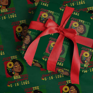 Juneteenth 1865 Black Freedom Celebration Wrapping Paper Roll Afrocentric Pride Melanin Girl TS02 Green Print Your Wear