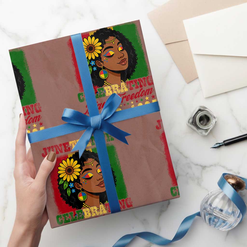 Juneteenth 1865 Black Freedom Celebration Wrapping Paper Roll Afrocentric Pride Melanin Girl TS02 Mocha Print Your Wear