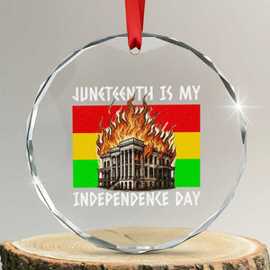 Juneteenth Is My Independence Day Crystal Glass Ornament Bold Afro Liberation Pan-African Flag - Print Your Wear