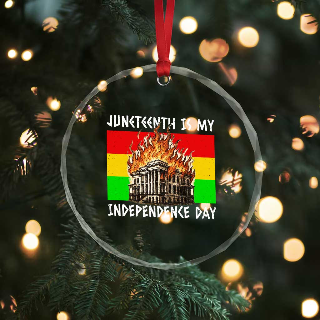 Juneteenth Is My Independence Day Crystal Glass Ornament Bold Afro Liberation Pan-African Flag TS02 Print Your Wear