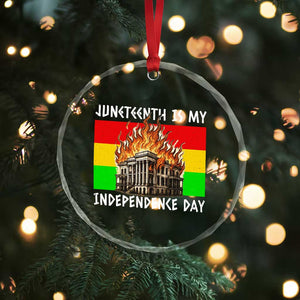Juneteenth Is My Independence Day Crystal Glass Ornament Bold Afro Liberation Pan-African Flag - Print Your Wear
