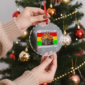 Juneteenth Is My Independence Day Crystal Glass Ornament Bold Afro Liberation Pan-African Flag - Print Your Wear