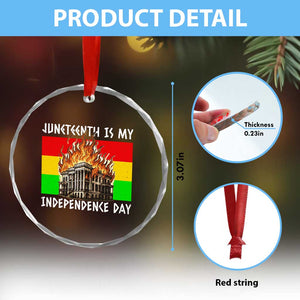 Juneteenth Is My Independence Day Crystal Glass Ornament Bold Afro Liberation Pan-African Flag - Print Your Wear