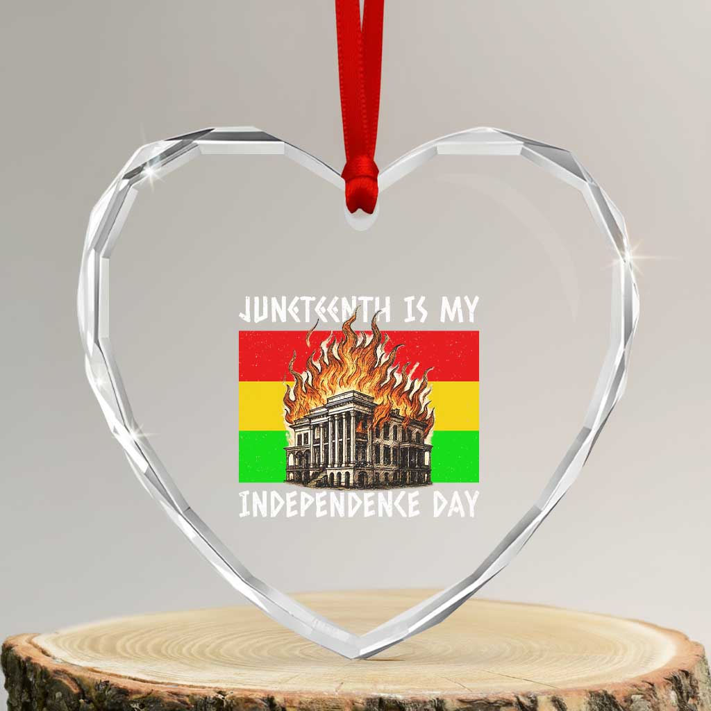 Juneteenth Is My Independence Day Heart Crystal Glass Ornament Bold Afro Liberation Pan-African Flag TS02 Transparent Glass 3'' Heart Print Your Wear